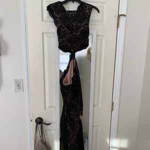 City Triangles black and nude lace formal gown